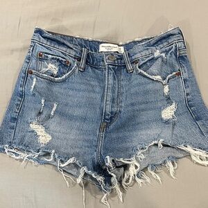 Abercrombie & Fitch Light Blue Distressed  Mom Short High Rise Jean Shorts